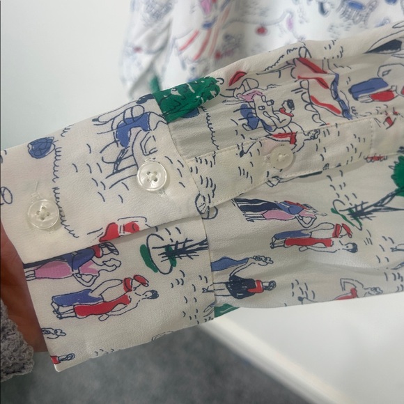 BODEN Sienna Silk Shirt Ivory Paris Scene Size 20-22R - Picture 8 of 15